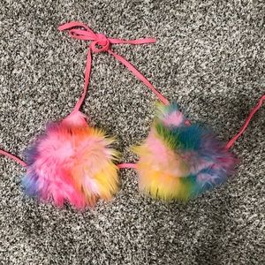 Medium triangle fur rave festival tie top bikini